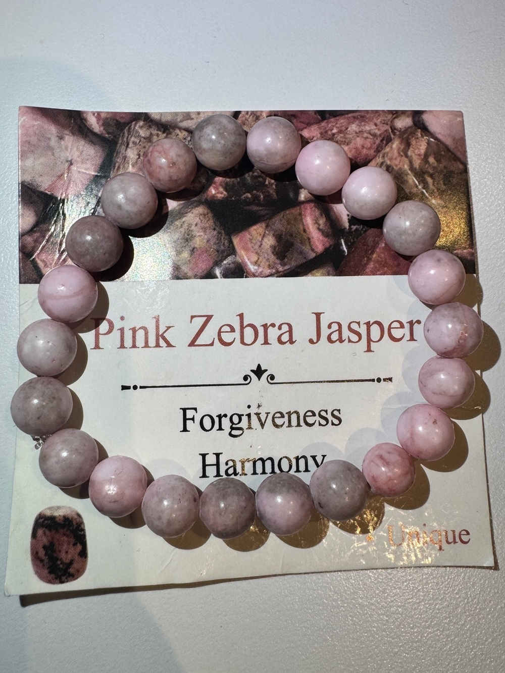 Pink Zebra Jasper Beaded Bracelet - Forgiveness & Harmony